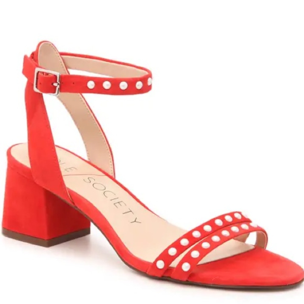 Sole Society Orange Pearl-Studded sandal Heels sz 8